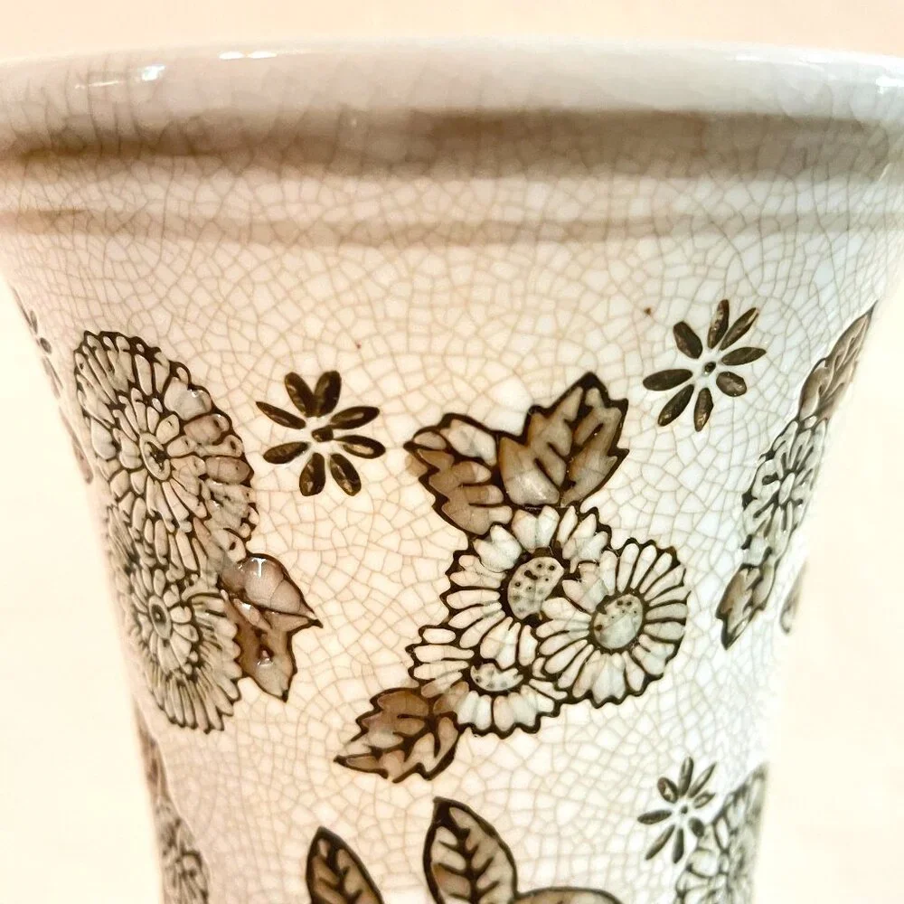 Vase Flowers Embossed Cream Brown Target 12